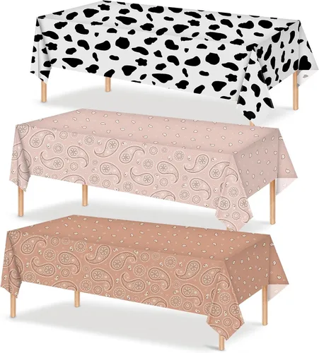 Vista 12 de Tatuo Mantel de fiesta del oeste con estampado de cachemira, mantel de bandana, mantel de plástico rectangular con flores para fiesta temática