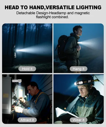 Vista 2 de Linterna frontal LED recargable para correr, al aire libre y uso de emergencia