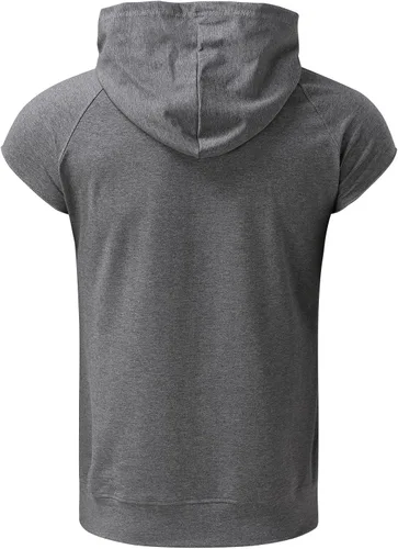 Vista 4 de Camiseta sin mangas para hombre, con capucha, para culturismo, corte muscular, sin mangas, gimnasio, entrenamiento, camiseta atlética