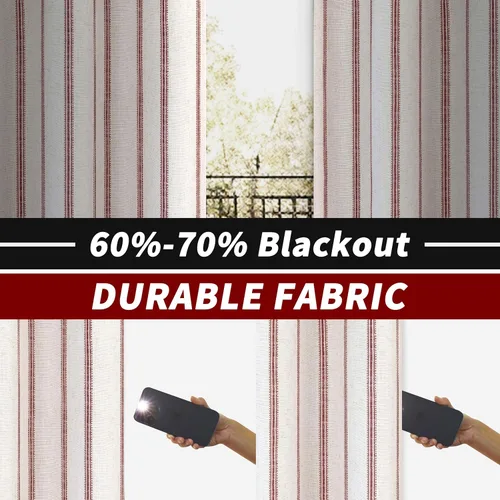 Vista 3 de DriftAway Cortinas opacas de mezcla de lino de 96 pulgadas de largo para dormitorio, cortinas de lino con estampado de rayas verticales