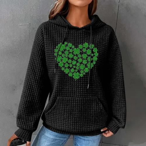 Vista 3 de Women's St Patrick's Day Hoodie Oversized Irish Shamrocks Heart Graphic Printed Long Sleeve Sweatshirts