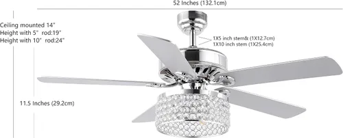 Vista 3 de JONATHAN Y Kristie - Ventilador de techo LED de tambor de metal con 3 luces, 52 pulgadas, cromado Control remoto, accesorio moderno de 5 aspas