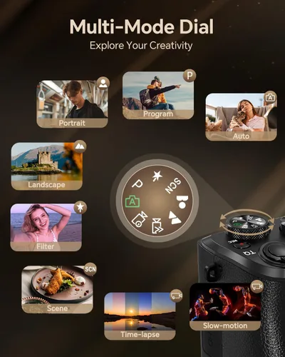 Vista 7 de Fulealfly Cámara digital 8K para fotografía, cámara WiFi de enfoque automático de 88 MP para video de YouTube con lente frontal y trasera, flash