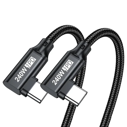 Vista 10 de Cable USB C a USB C de 240W 0.5FT, PD 3.1 Tipo C a C 5A Cable de Carga Rápida en Ángulo Recto para MacBook Pro/Air, iPad Pro/Air/Mini
