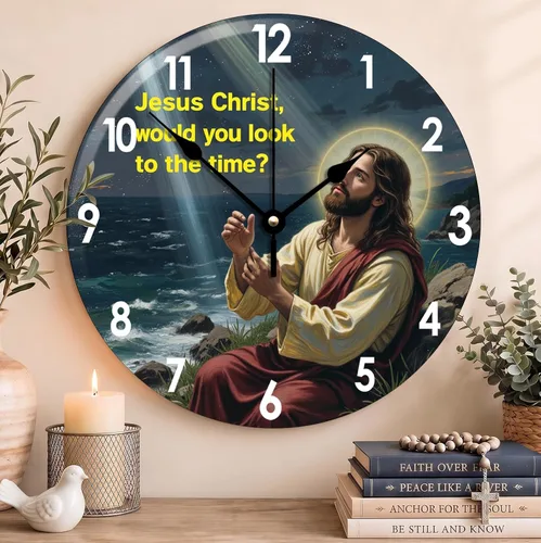 Vista 36 de Reloj de pared con versículo bíblico, con cita religiosa, reloj de madera, texto inspirador cristiano, reloj de madera rústico personalizado