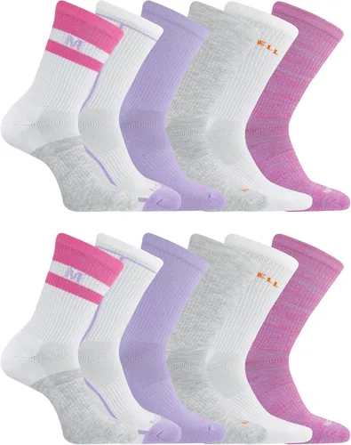 Vista 8 de Merrell Men's and Women's Recycled Cushioned Crew Socks-6 & 12 Pairs-Hiking Arch Support negro (6 pares)