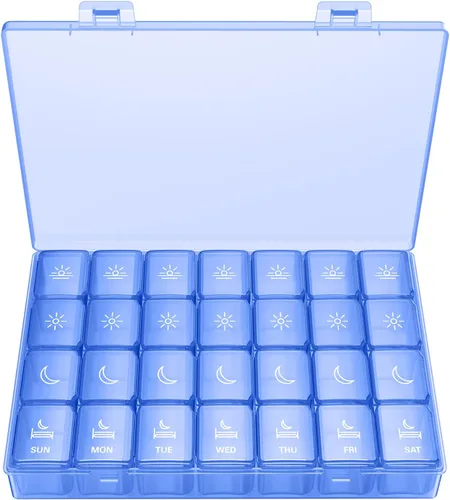 Vista 8 de Organizador de Pastillas XL 4 Veces al Día, BUG HULL Pastillero Semanal Grande para Viajar, Estuches de Pastillas Portátiles Contenedor de Pastillas