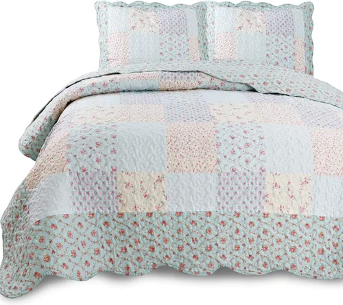 Vista 13 de KASENTEX Juego de colcha individual, colcha ligera, colcha reversible, ropa de cama impresa con diseño campestre, funda de edredón prelavada - Ropa
