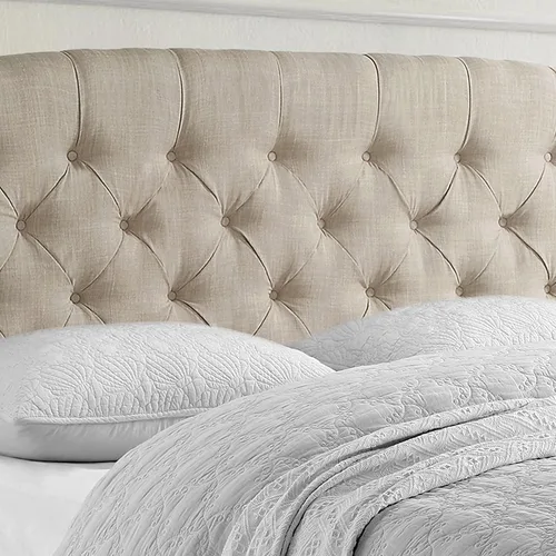 Vista 7 de Rosevera Issac - Cama con cabecero ajustable de diseño distintivo y marco de cama acolchado con botones, tamaño Queen, beige natural