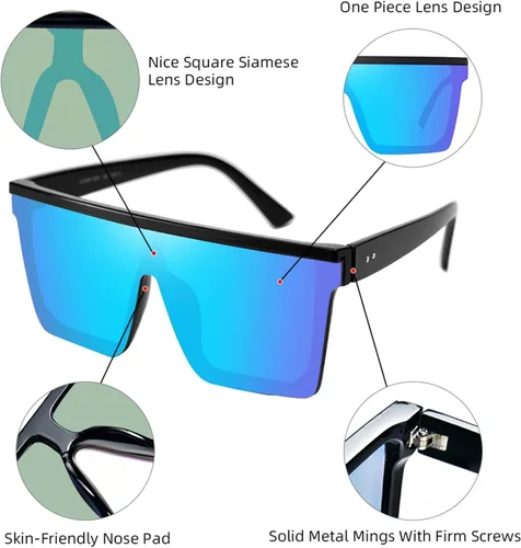 Vista 3 de OCERAVE 2 pares de gafas de sol cuadradas con parte superior plana para mujeres y hombres grandes tonos sin montura de gran tamaño grandes con espejo