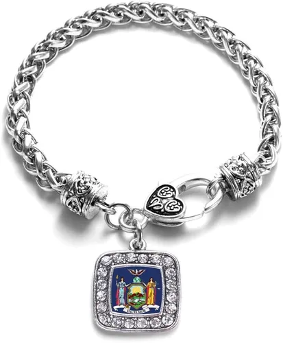 Vista 145 de Pulsera de dijes cuadrados de plata con joyería de circonita cúbica