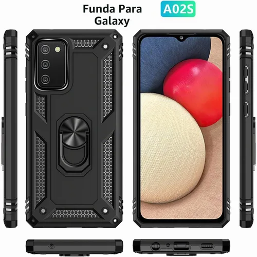 Vista 2 de Dionsibei Carcasa de grado militar para Samsung Galaxy A02S, anillo giratorio de metal 360, soporte de soporte, armadura, resistente, a prueba