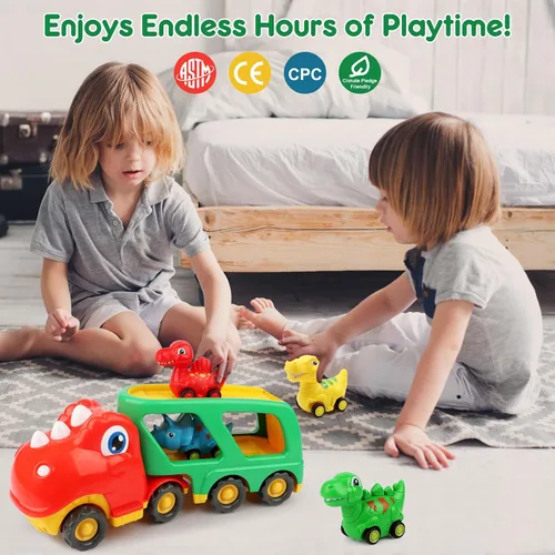 Vista 6 de Nicmore Juguetes para niños pequeños, camión de dinosaurios para niños: juguetes para niños de 2, 3, 4, 5 años, camión transportador de dinosaurios