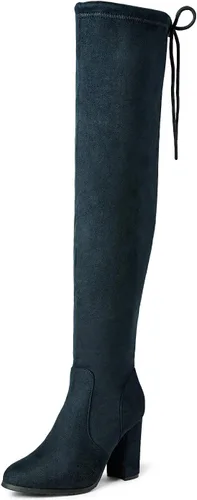 Vista 10 de DREAM PAIRS - Botas altas hasta el muslo de moda para mujer, botas largas y sexis de piel sintética con tacón ancho medio Negro
