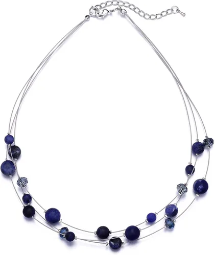 Vista 26 de PEARL&CLUB Collar de cristal en capas para mujer, gargantilla con cadena de plata gruesa, regalos de cumpleaños para mujer