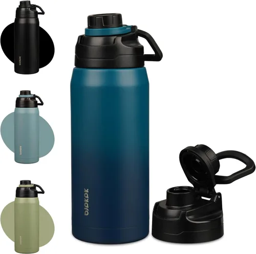 Vista 19 de BJPKPK Botella de agua aislada de 36 onzas, botellas de acero inoxidable con tapa de boquilla a prueba de fugas, jarra de agua grande de boca ancha