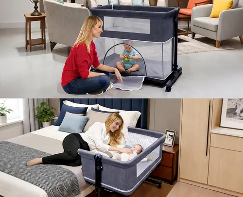 Vista 7 de Cuna de cabecera para bebé, cuna con ruedas Next to Me, cuna plegable para bebé, cuna para dormir conjuntamente para recién nacido (X6 rosa)