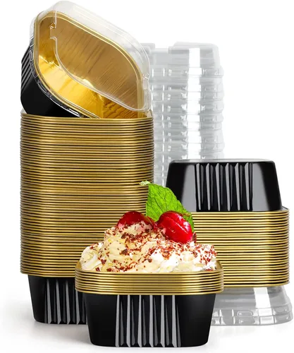 Vista 22 de EUSOAR - Moldes para pastel con tapas, 50 unidades de 300 ml/10 oz, moldes cuadrados desechables para cupcakes, recipientes de papel de aluminio