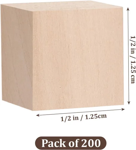 Vista 3 de Cubos de madera para manualidades de 1/2 pulgada, 200 bloques pequeños de madera en blanco para manualidades, baby shower, cuadrados lisos sin