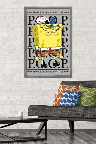 Vista 2 de Trends International Nickelodeon Bob Esponja - Póster de pared P.O.O.P. de 22.37 x 34.00 pulgadas, versión enmarcada de madera de granero