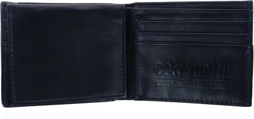 Vista 4 de Ecko - Cartera plegable de piel para hombre con bolsillos con cremallera, color negro, Negro