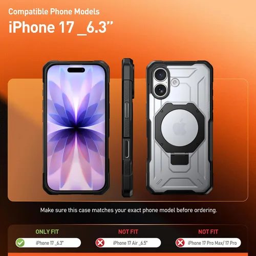 Vista 2 de Funda Poetic Spartan con soporte de anillo para iPhone 17, [Botón de control de cámara][Compatible con Magsafe], funda protectora de cuerpo