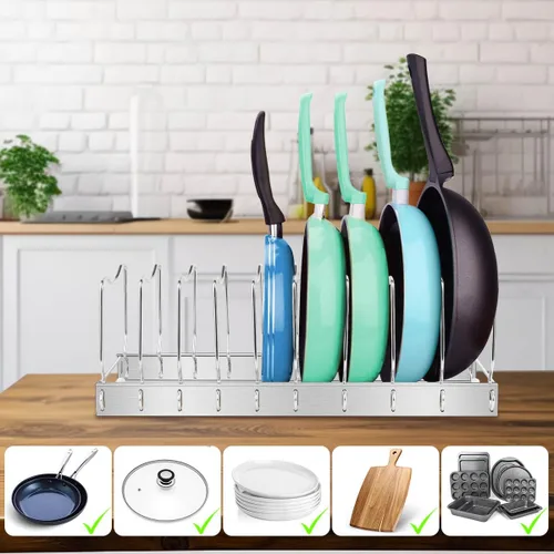 Vista 2 de Organizador de tapa para ollas, organizador de ollas y sartenes desmontable y ajustable, para almacenamiento de gabinetes de cocina, ollas