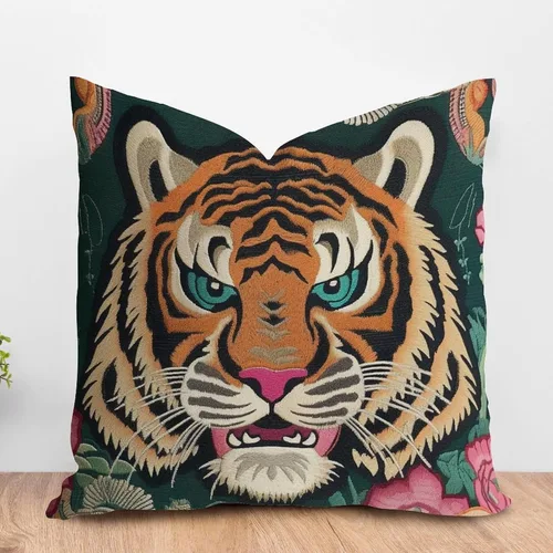 Vista 19 de ArogGeld Funda de cojín con flores verdes y blancas con flores grises y negras y hojas verdes en estilo chinoiserie, funda de almohada cuadrada