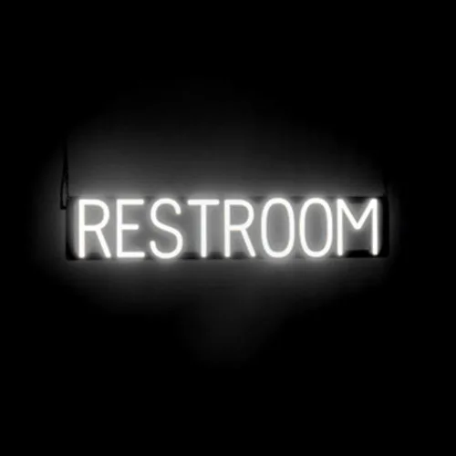Vista 46 de SpellBrite Letrero de MEN para baños de negocios Letreros relacionados con el baño con aspecto de neón, luz LED azul 13.8 x 6.3 pulgadas