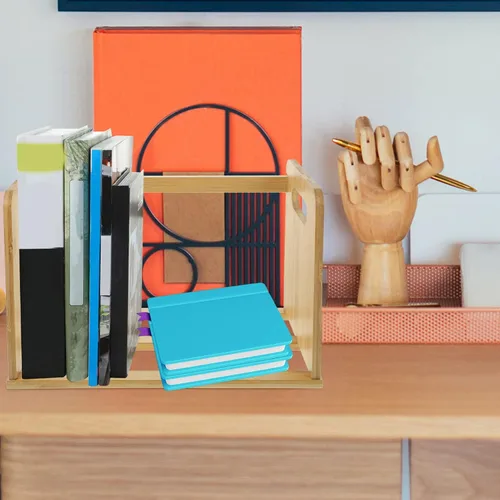 Vista 6 de LIFKOME Estantería de discos para libros, soporte de almacenamiento de libros, estantería de madera de mesa, álbumes de discos de vinilo