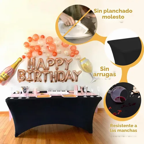 Vista 3 de BRILLMAX Paquete de 4 manteles de elastano negro para mesas rectangulares Mantel elástico de 6.35 oz/m² de grosor, ajustado, bolsillos reforzados