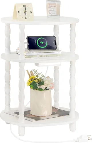 Vista 16 de MaxSmeo Mesa auxiliar negra, mesa auxiliar ovalada pequeña de 3 niveles, mesita de noche moderna, mesa decorativa de madera para sala de estar, Negro