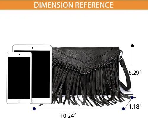Vista 7 de Lytosmoo Vintage Fringe Purse Fringe Hobo Bags for Women Vegan Leather Tassel Hippie Crossbody Bag