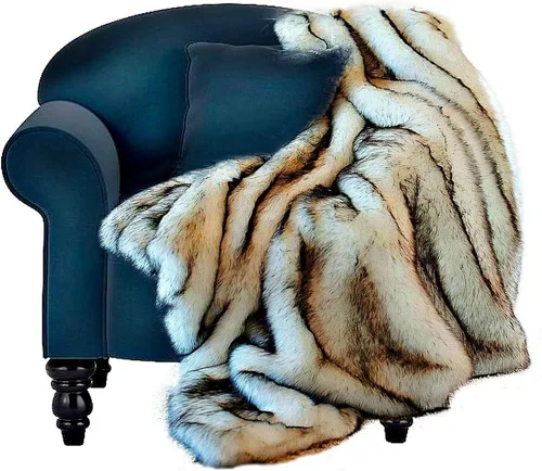 Vista 22 de Fur Accents Manta suntuosa de piel sintética de lujo, calidad de diseñador fabricada en Estados Unidos, Winter Fox