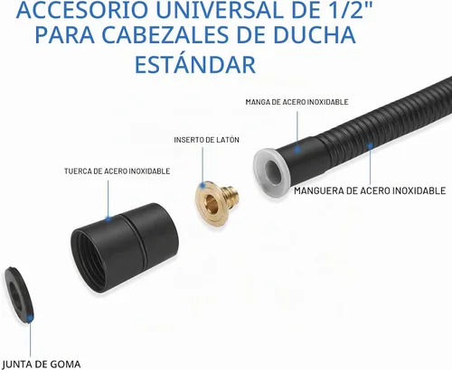 Vista 3 de RUMOSE Manguera de ducha de 59 pulgadas, manguera de extensión de cabezal de ducha de repuesto extra larga de acero inoxidable, accesorio de tubo