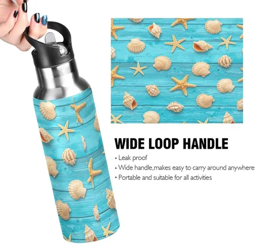 Vista 4 de Insulated Water Bottle 20 Oz, BPA-Free Sports Water Bottle for Gym Outdoor Travel School, Seashells
