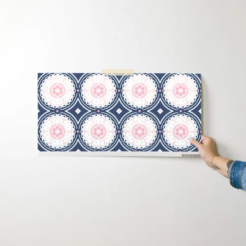 Vista 7 de Spoonflower Navy Pink White Pre-Pasted Removable Wallpaper Sample 12" x 24" Navy Pink White Circle Girls Room Self-adhesive, removable and