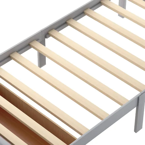 Vista 6 de P PURLOVE Base de cama de tamaño individual con cajón de almacenamiento, marco de cama de plataforma de madera con cabecera y listones para niños