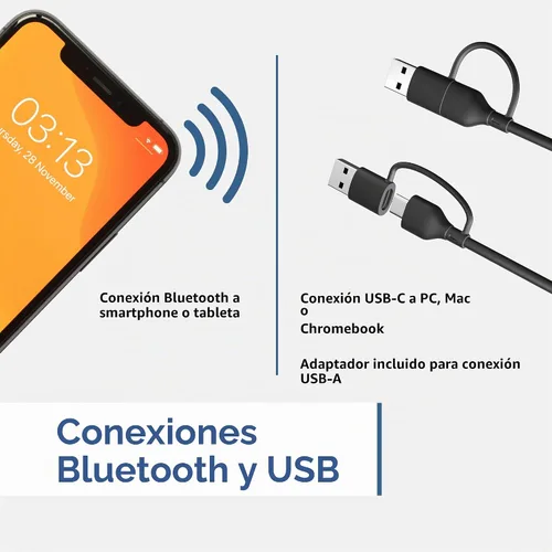 Vista 3 de Cyber Acoustics Barra de Altavoces USB y Bluetooth (CA-2890BT) – Altavoz Alimentado por USB con Micrófono para PC y Bluetooth para Conectar