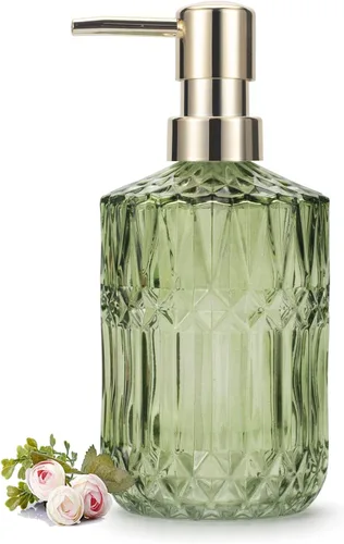 Vista 9 de IVAILEX Dispensador de jabón de vidrio de 12 oz/13.2 fl oz para baño y cocina, dispensador de jabón de manos/loción con bomba de plástico ABS, gris