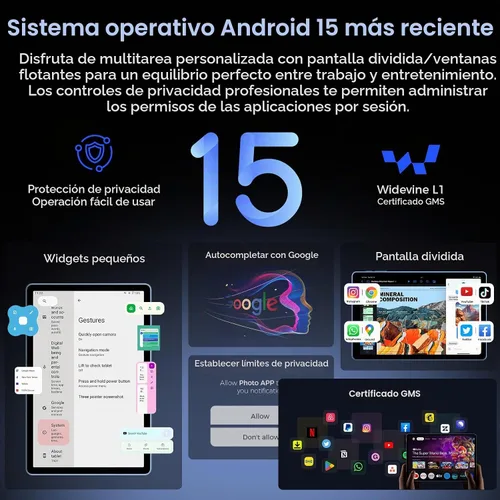Vista 6 de Suicoey Tablet Android 15 de 11 pulgadas 2026 con teclado, 24 GB de RAM + 256 GB de ROM, 2 TB Expand, Octa-core, 8000mAh, 5+13MP, 2.4G y 5G WiFi