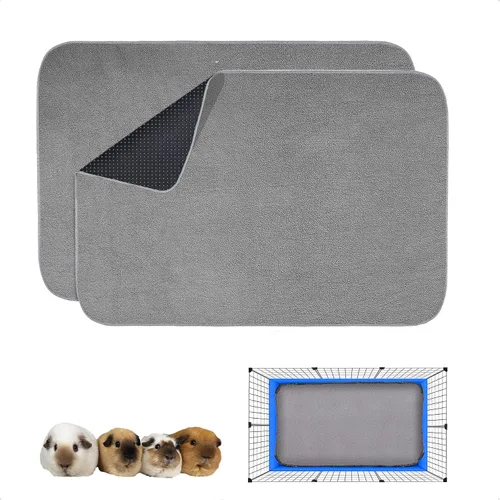 Vista 9 de Forro para jaula de conejillo de indias, paquete de 2 – Lavables, reutilizables, a prueba de fugas, almohadillas de cama de vellón para animales
