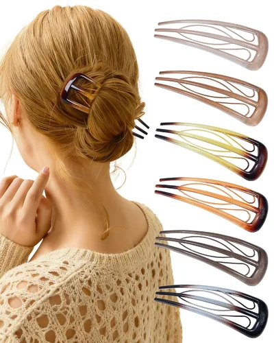 Vista 7 de 6 horquillas francesas para mujer, tenedores en forma de U para moño, moños, rizos franceses, fijación fuerte, 3 dientes internos, palillos