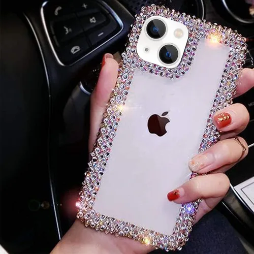 Vista 2 de Funda compatible con iPhone 15 para mujeres y niñas, funda 3D con purpurina brillante y destellos, funda de lujo con encantos de cristal