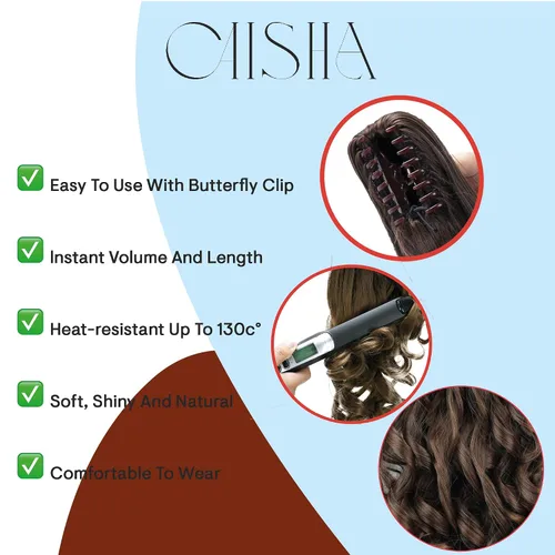 Vista 4 de Prettyshop - Extensión de cola de caballo de 24 pulgadas con clip, larga, voluminosa, ondulada, resistente al calor, color negro H63
