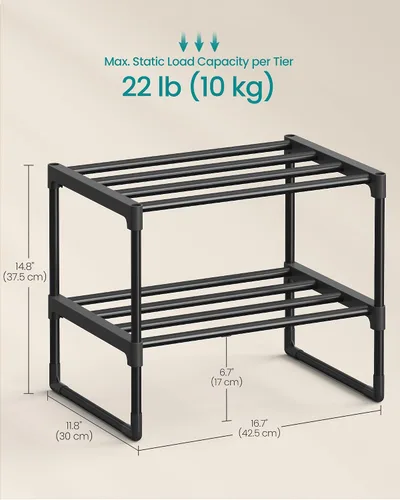 Vista 2 de SONGMICS Zapatero, Organizador de Zapatos de 2 Niveles, Estante de Almacenamiento de Metal, Vertical o Invertido, para 3-6 Pares, Apilable