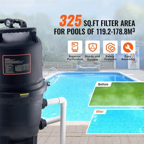 Vista 2 de Happybuy Cartucho filtro de piscina, área de 325 pies cuadrados, sistema de filtración enterrado/sobre el suelo, a prueba de fugas, para jacuzzis