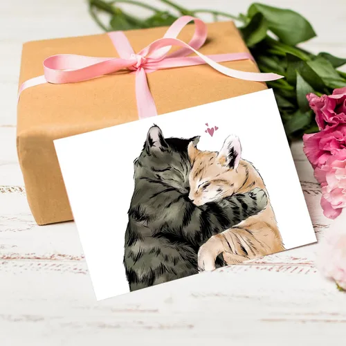 Vista 7 de Tarjeta de San Valentín para novio y novia, bonita tarjeta de aniversario de gatos para él y ella, adorable regalo de San Valentín