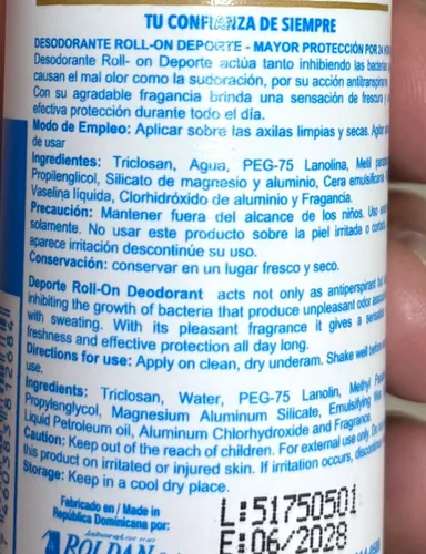Vista 5 de Deporte Desodorante Antitranspirante Roll-on 3oz
