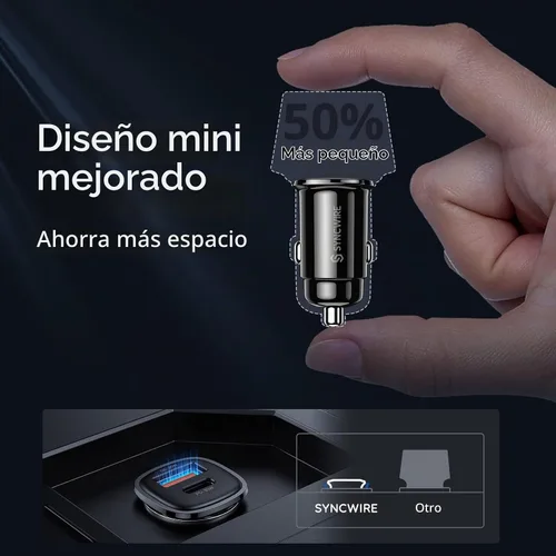 Vista 4 de Syncwire Cargador USB C para automóvil de 60 W [PD 30 W y QC 30 W] Adaptador USB de carga rápida con cable en espiral tipo C de 5FT compatible